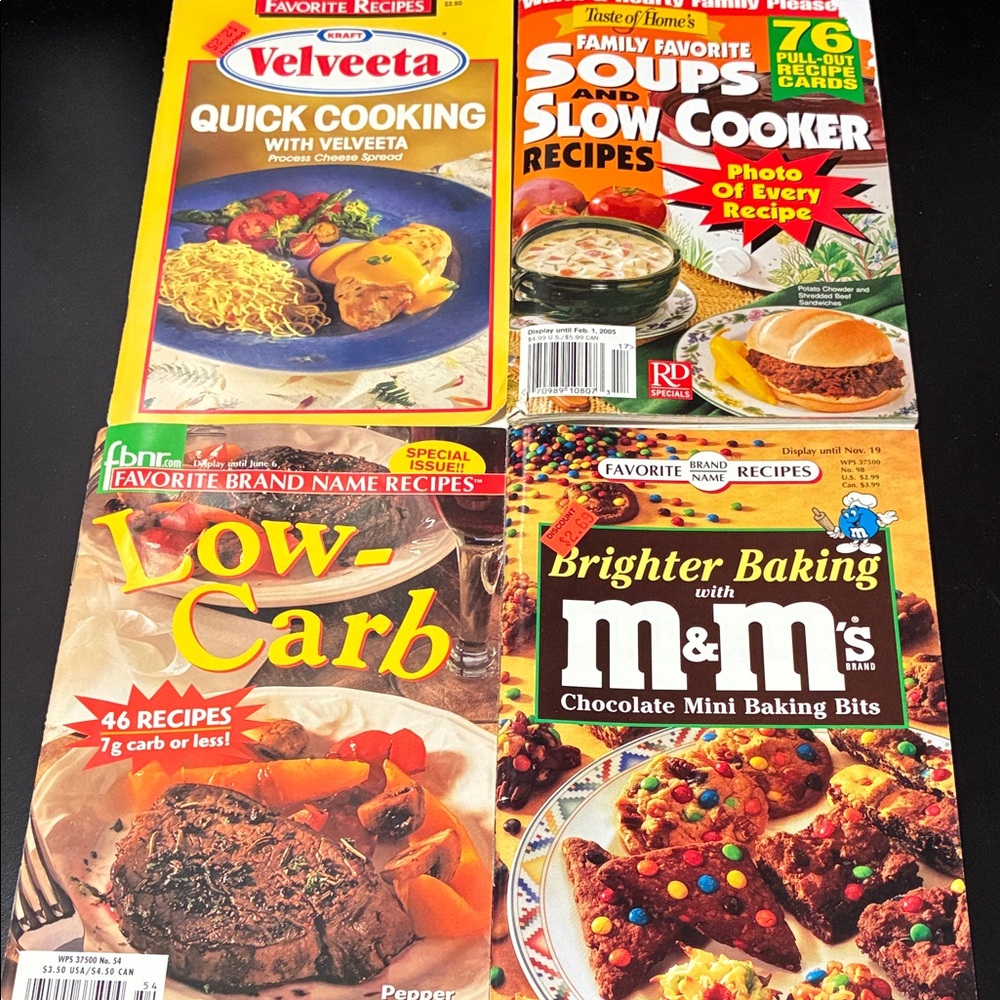 Vintage set of four cookbook magazines with assorted recipes